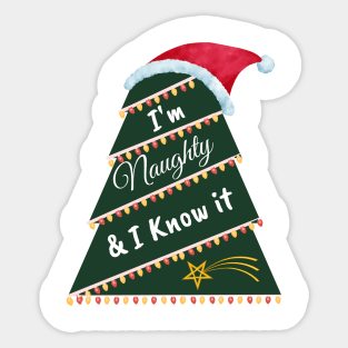 Cute christmas naughty & I know it tree design for Sticker